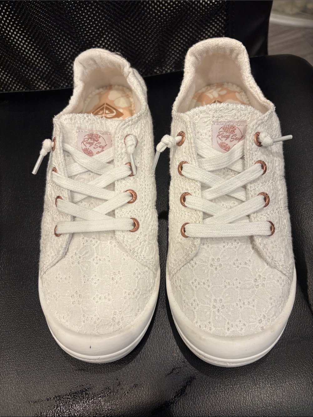Roxy White Lace-Up Women's Sneakers with Rose Gold Eyelets